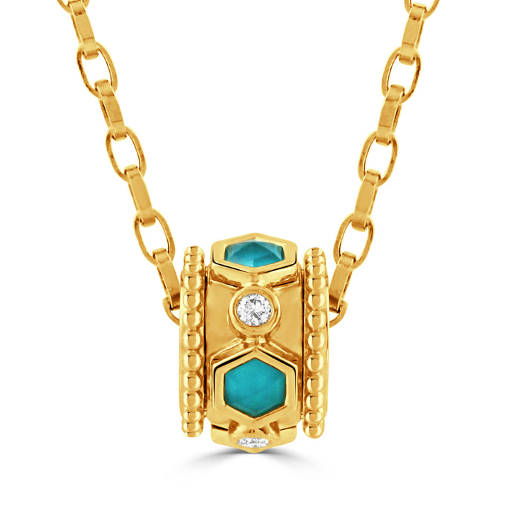 18K Yellow Gold Diamond Pendant with Turquoise