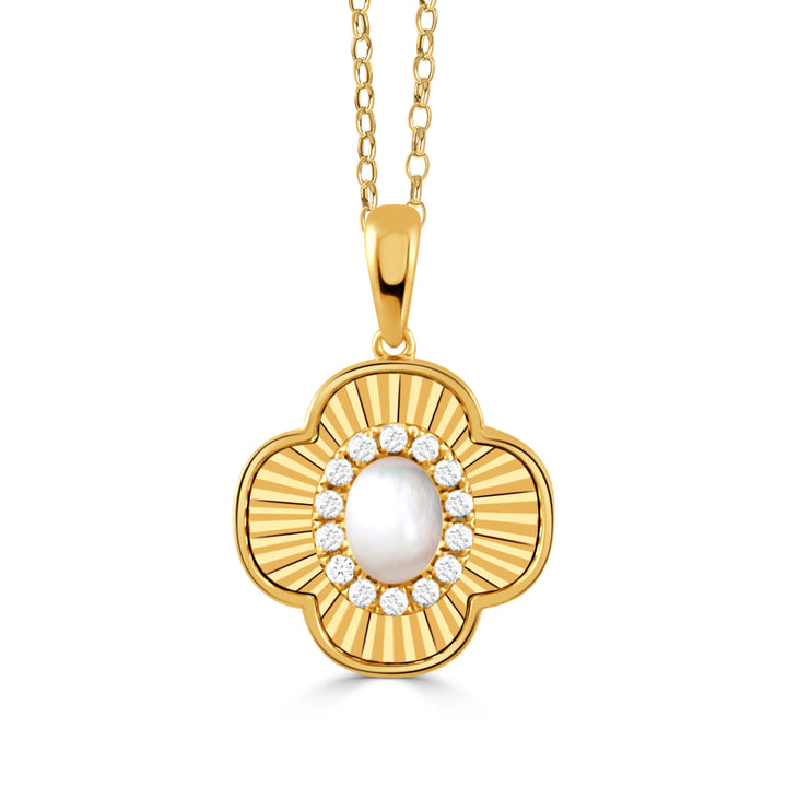 18K Yellow Gold Diamond with White Mother of Pearl Pendant