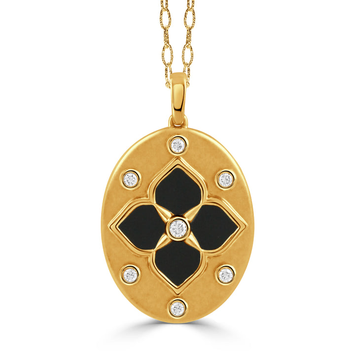 18k Yellow Gold Diamond And Black Onyx Pendant