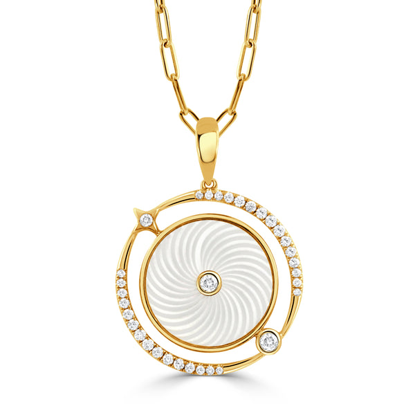 18K Gold Diamond Pendant with White Mother of Pearl
