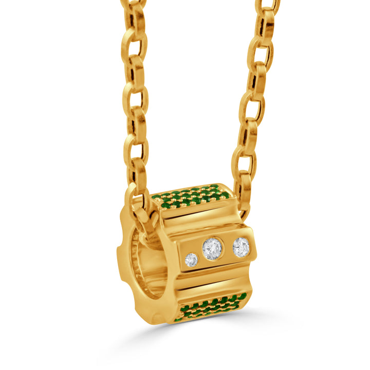 18K Gold Diamond Pendant with Tsavorite