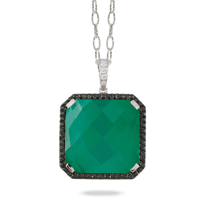 18K White Gold Green Agate and Diamond Pendant