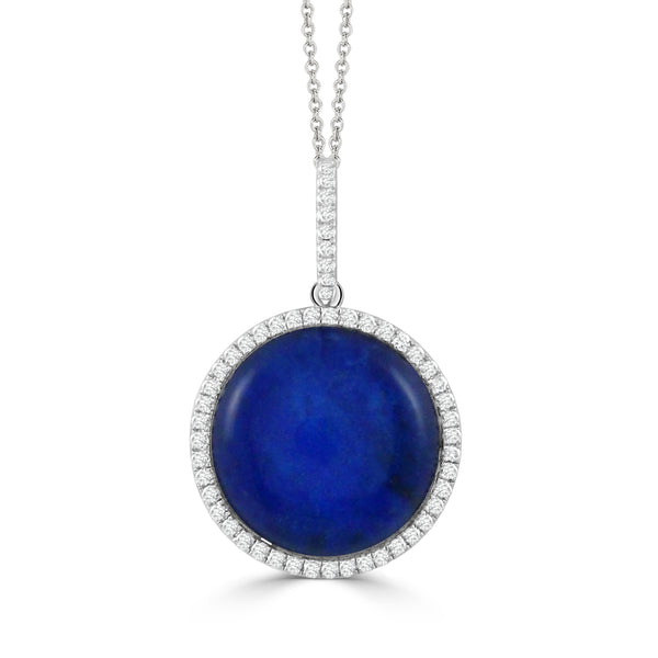18K White Gold Diamond and Lapis Pendant