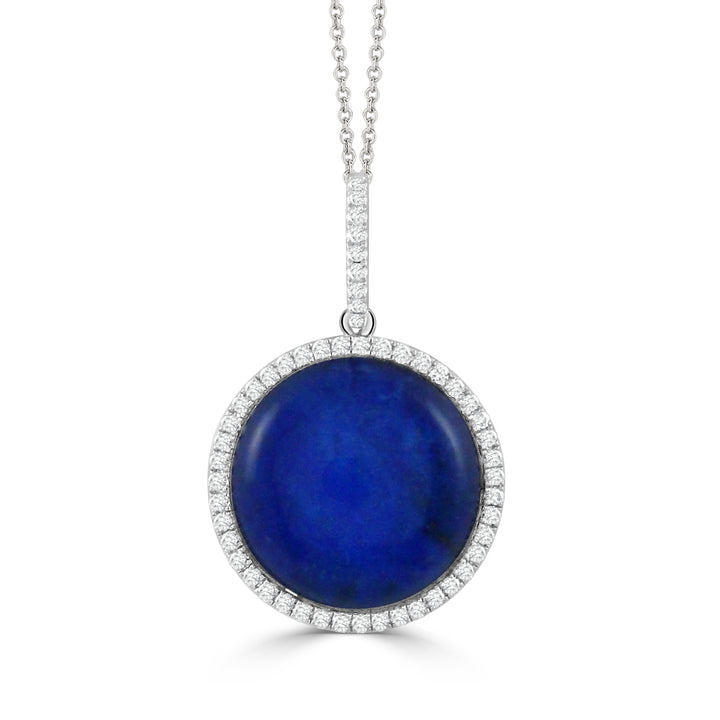 18K White Gold Diamond and Lapis Pendant