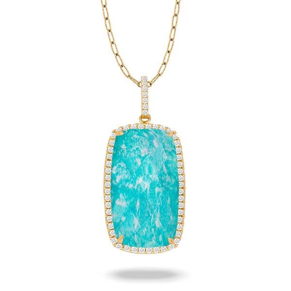 18K Yellow Gold Diamond Pendant with Amazonite