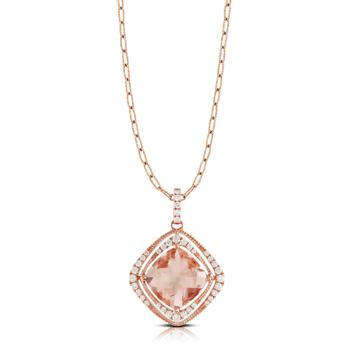 18K Rose Gold Diamond Pendant with Morganite