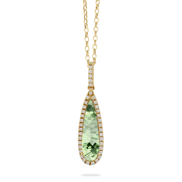18K Yellow Gold Diamond Pendant with Green Amethyst