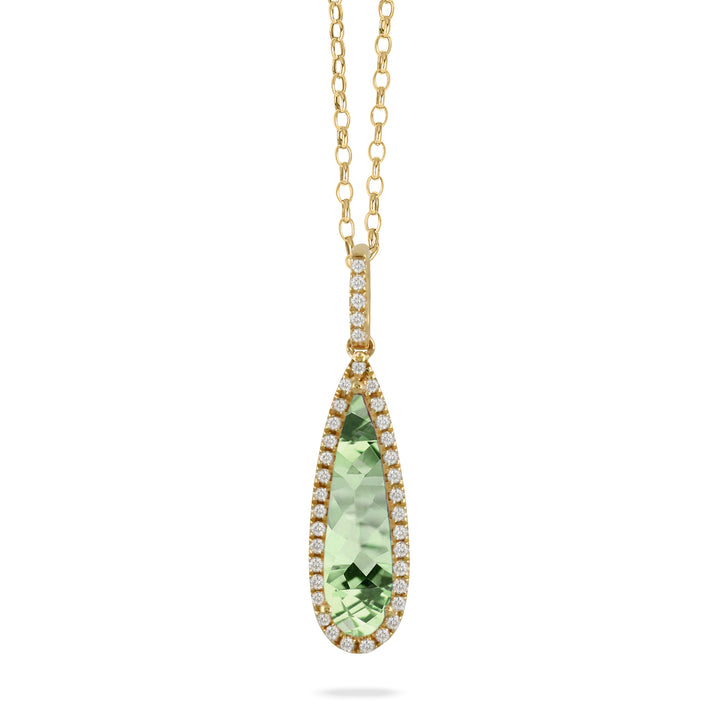 18K Yellow Gold Diamond Pendant with Green Amethyst