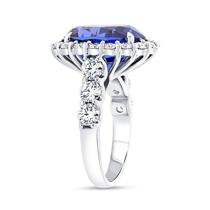 Halo Oval Shaped Tanzanite Ring