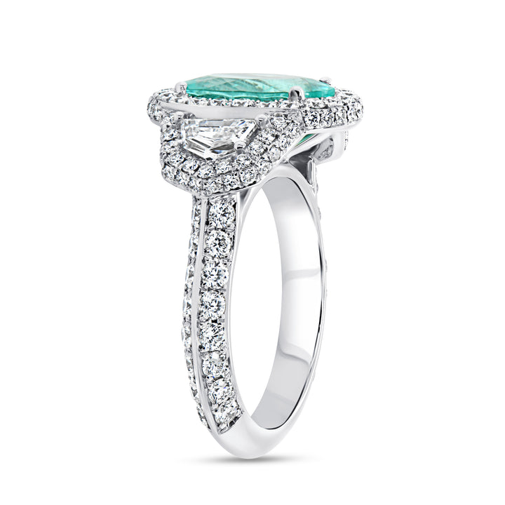 3-Stone-Halo Oval Shaped Paraiba Engagement Ring