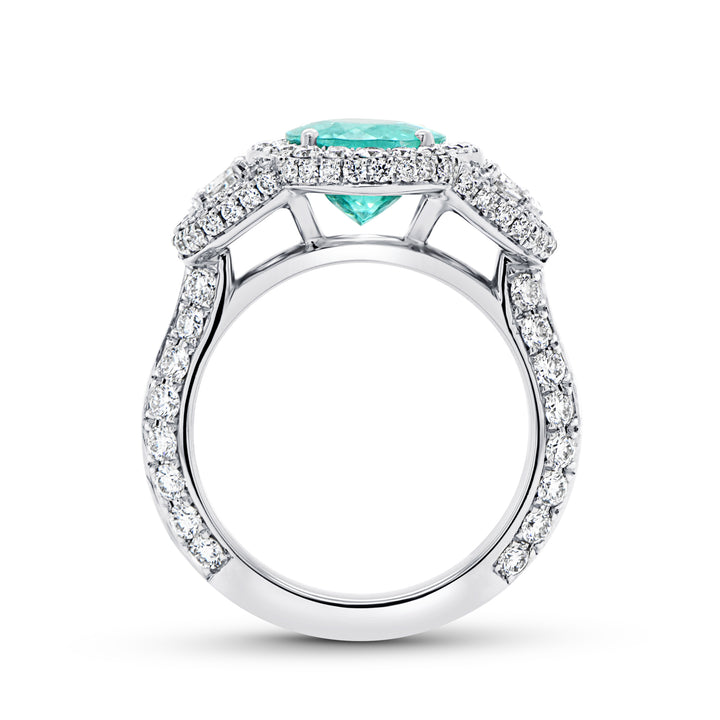 3-Stone-Halo Oval Shaped Paraiba Engagement Ring