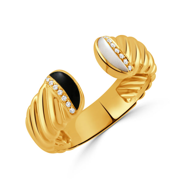 18K Yellow Gold Diamond Ring With Mother of Pearl and Black Onyx