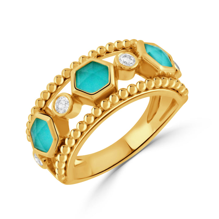 18K Yellow Gold Diamond Ring with Turquoise