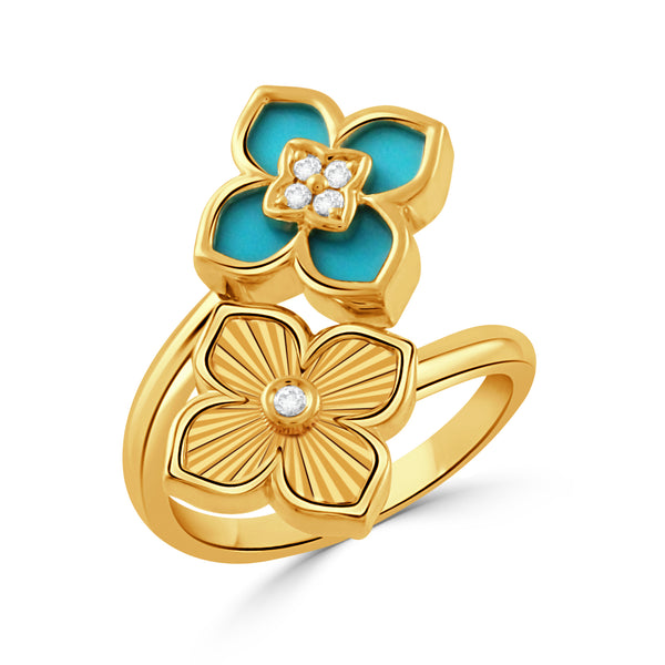 18K Yellow Gold Diamond Ring with Turquoise