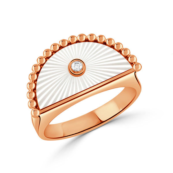 18K Rose Gold Diamond And Mother Of Pearl Ring