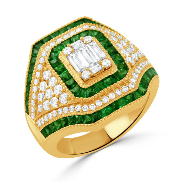 18K Yellow Gold Diamond and Tsavorite Ring