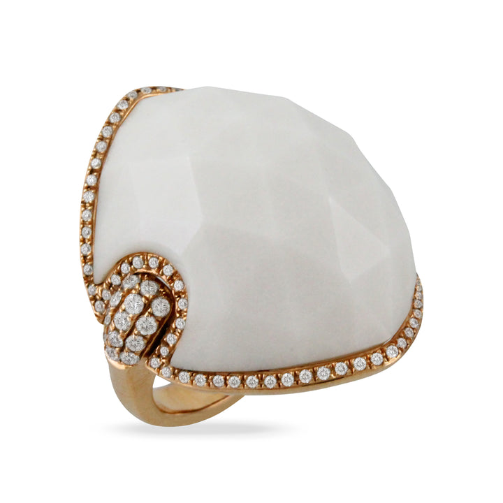 18K Rose Gold Diamond And White Agate Fashion Ring