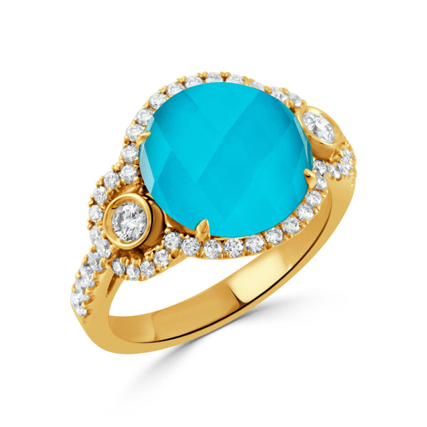 18K Yellow Gold Diamond Ring with Turquoise