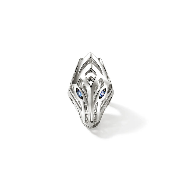 Sterling Silver Blue Sapphire Naga Saddle Ring