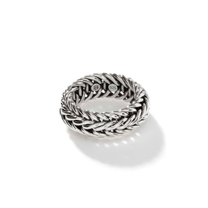 Braided sterling-silver band ring with visible interior '925' hallmark