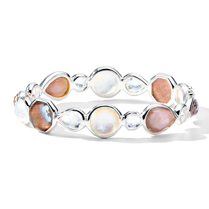 Multi-Stone Hinged Bangle Bracelet in Sterling Silver