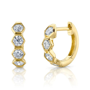 0.64ctw Diamond Hexagon Bezel Huggie Earrings