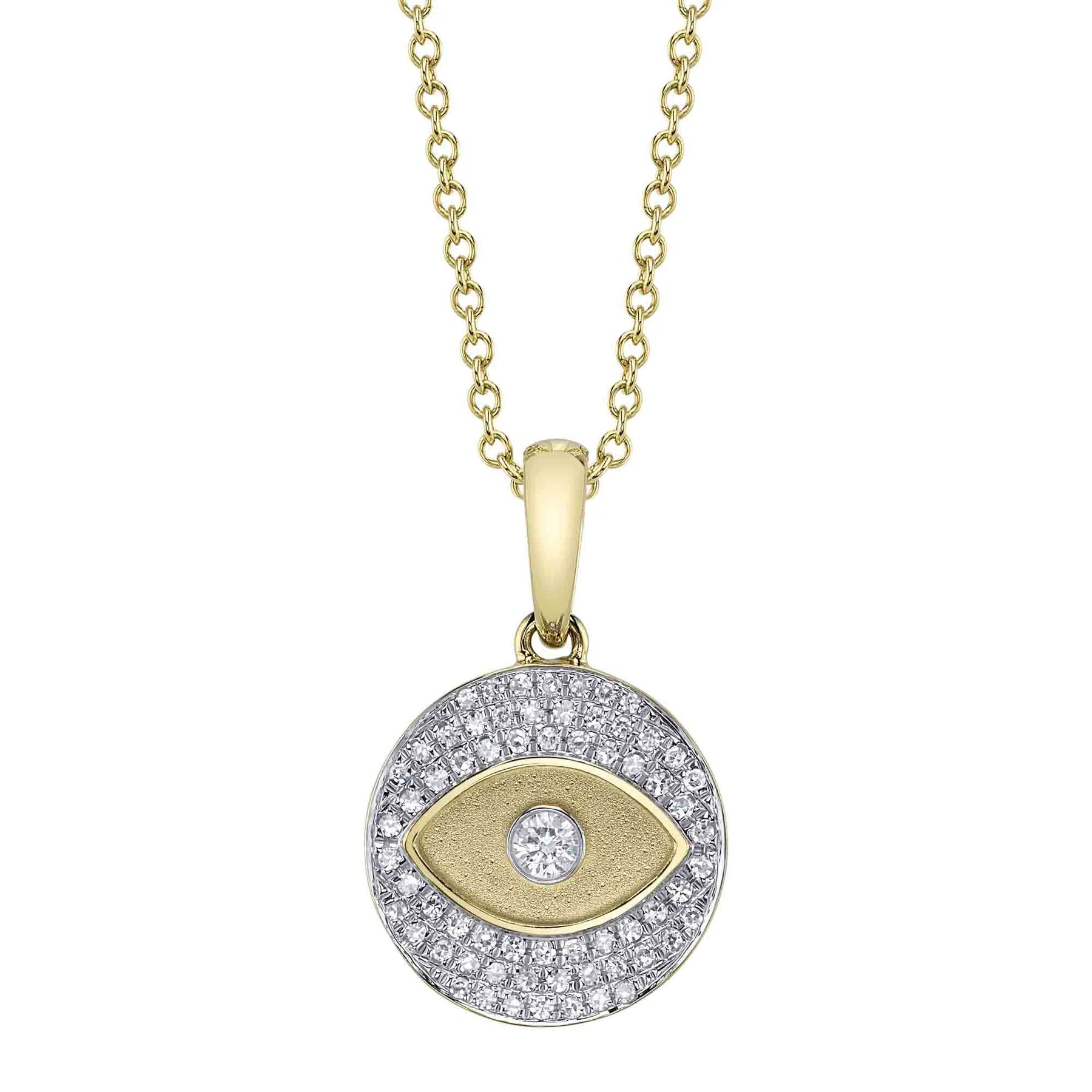 0.19ctw Diamond Bezel Pave Eye Circle Matte Necklace