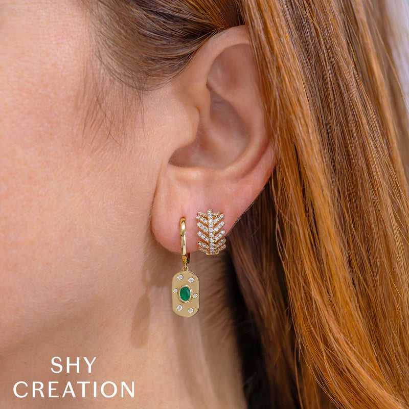 0.10ctw Diamond and Emerald Oval Earrings