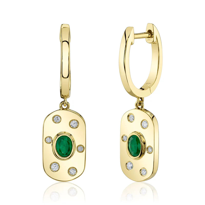 0.10ctw Diamond and Emerald Oval Earrings