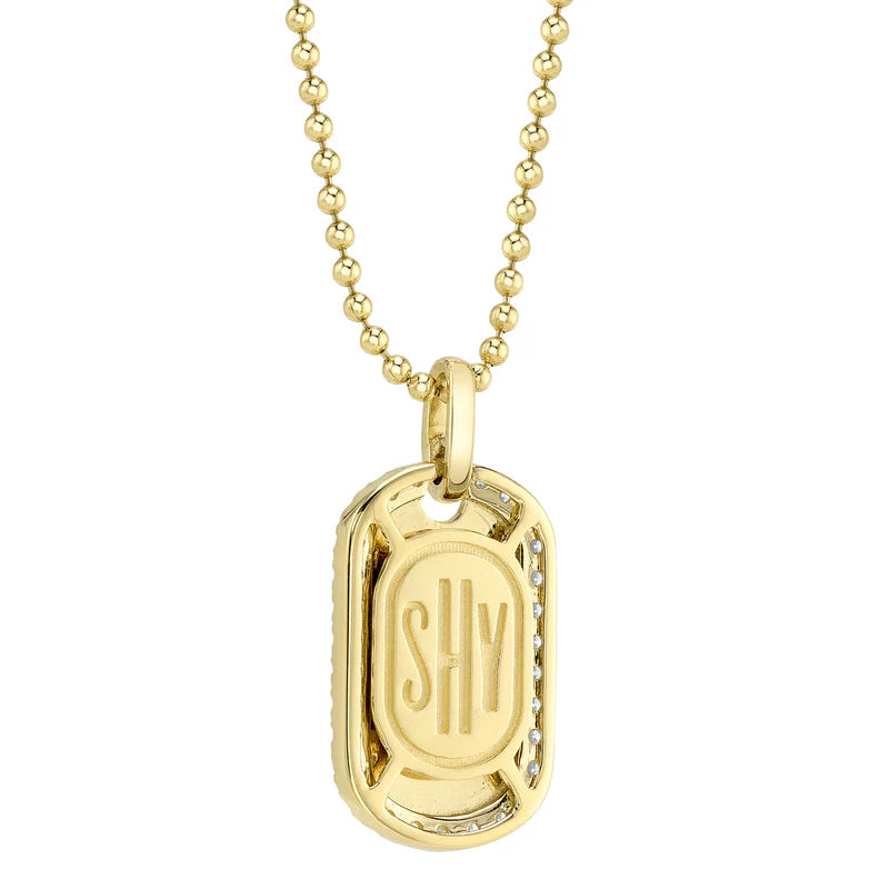0.19ctw Diamond and Emerald Oval Dog Tag Necklace