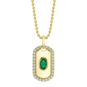 0.19ctw Diamond and Emerald Oval Dog Tag Necklace