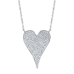 Silver heart-shaped pendant necklace, pave-set with small round diamonds on a delicate chain