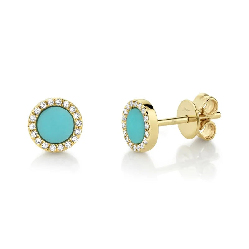 0.08ctw Diamond & Turquoise Stud Earrings