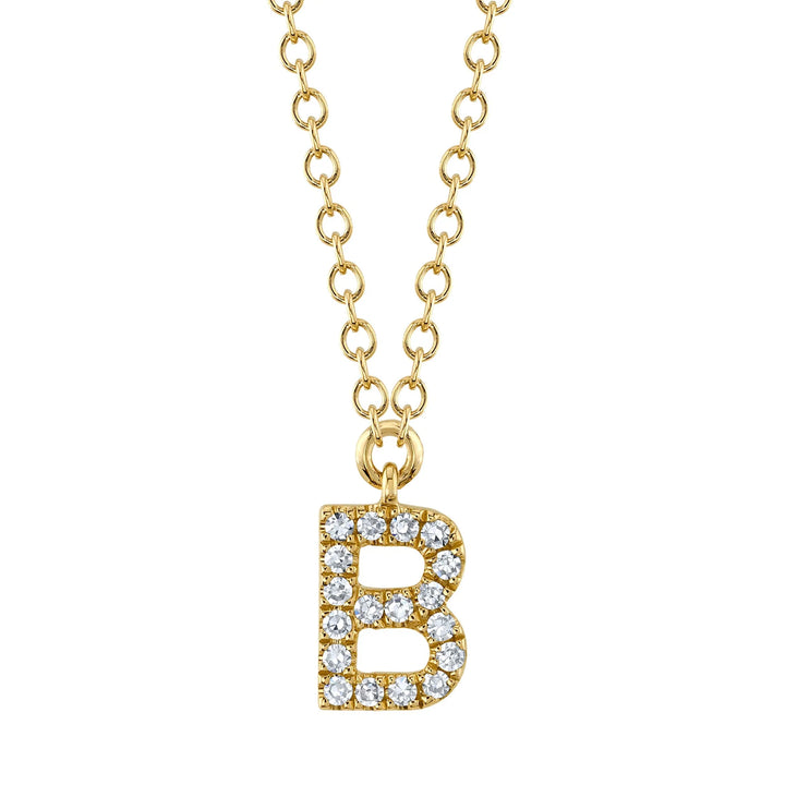 Shy Creation 14K Yellow Gold, 0.04ctw Diamond Necklace - Initial B