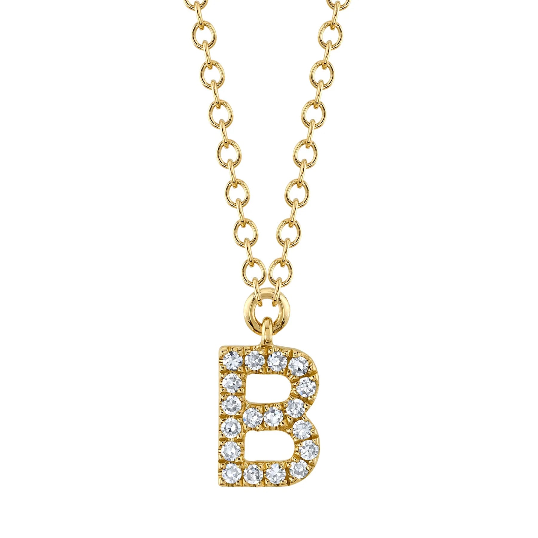 Shy Creation 14K Yellow Gold, 0.04ctw Diamond Necklace - Initial B