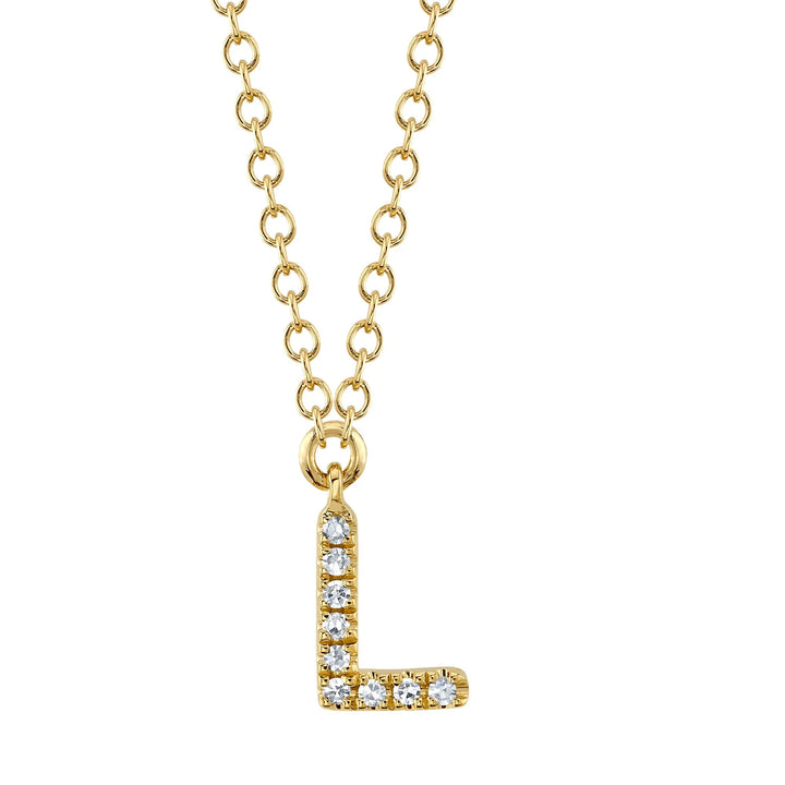 Shy Creation 14K Yellow Gold, 0.03ctw Diamond Necklace - Initial L