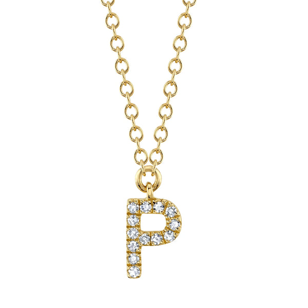 Shy Creation 14K Yellow Gold, 0.04ctw Diamond Necklace - Initial P