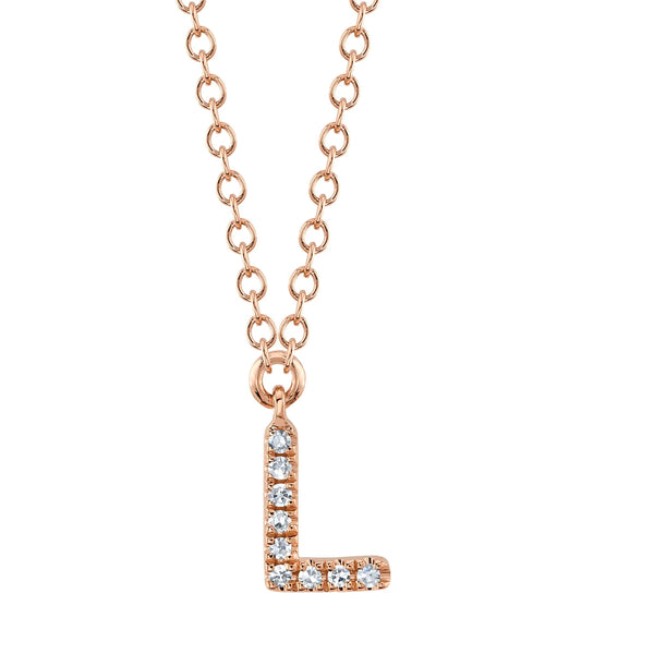 Shy Creation 14K Rose Gold, 0.03ctw Diamond Necklace - Initial L