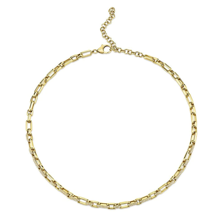 Shy Creation 14K Yellow Gold 1.59ctw Diamond Pave Paper Clip Link Necklace