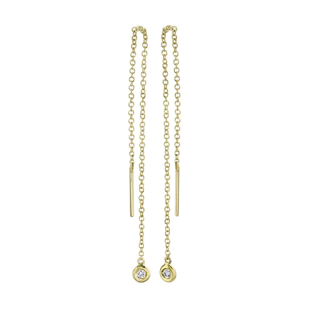 Pair of gold chain threader earrings with small bezel-set round clear stones