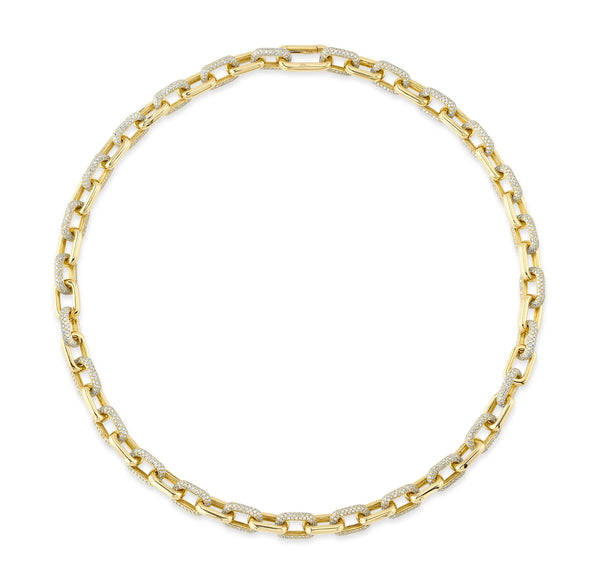 Shy Creation 14K Yellow Gold, 8.72ctw Diamond Pave Link Necklace, 16"