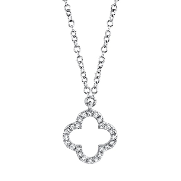 Shy Creation 0.08ctw Diamond Clover Necklace in 14K White Gold