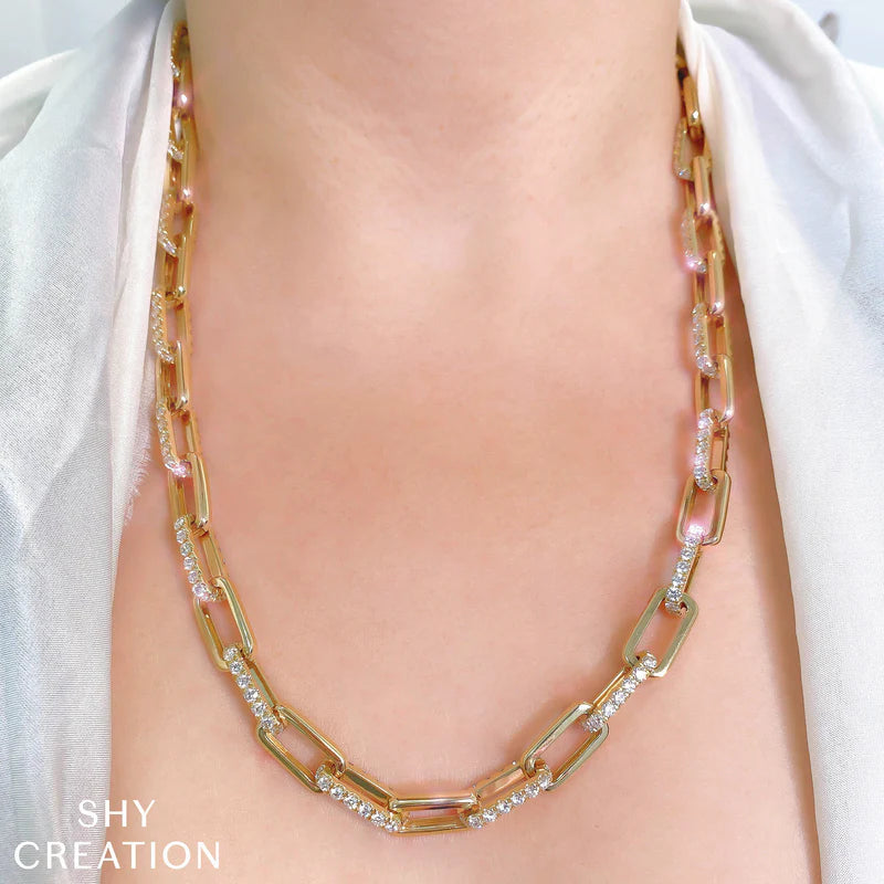 13.01ctw Diamond Pave Paperclip Link Necklace