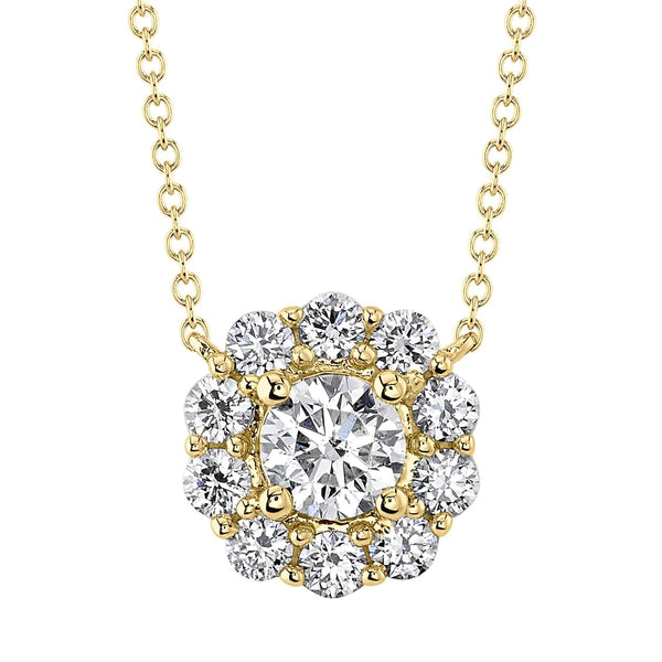 0.79CT 14K Yellow Gold Diamond Cluster Necklace