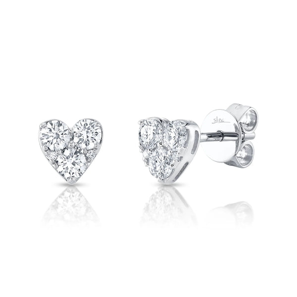 Shy Creation 0.51CT 14K White Gold Diamond Heart Stud Earrings
