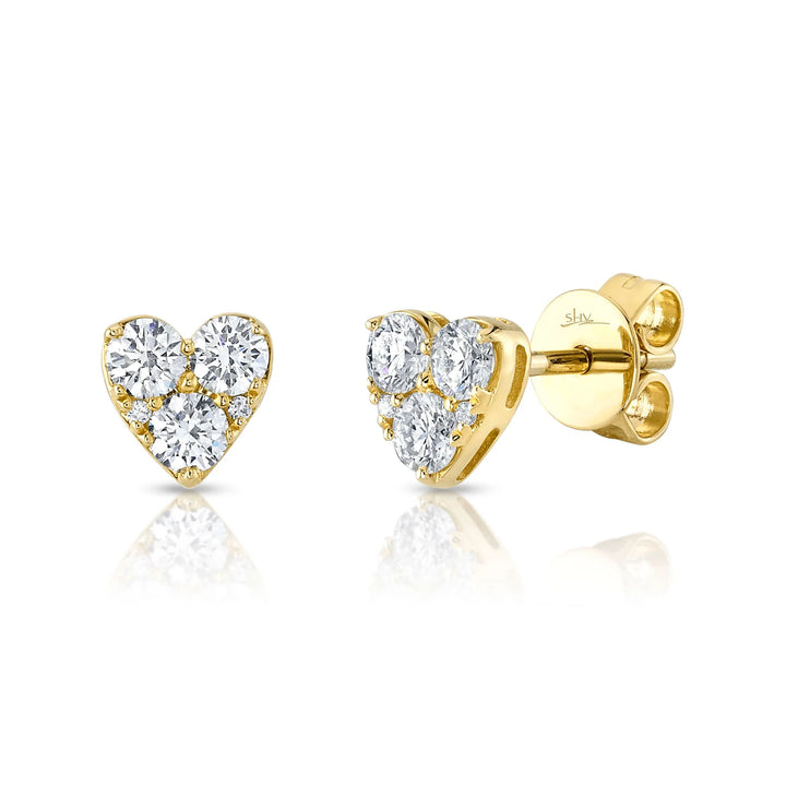 Shy Creation 0.51CT 14K Yellow Gold Diamond Heart Stud Earrin