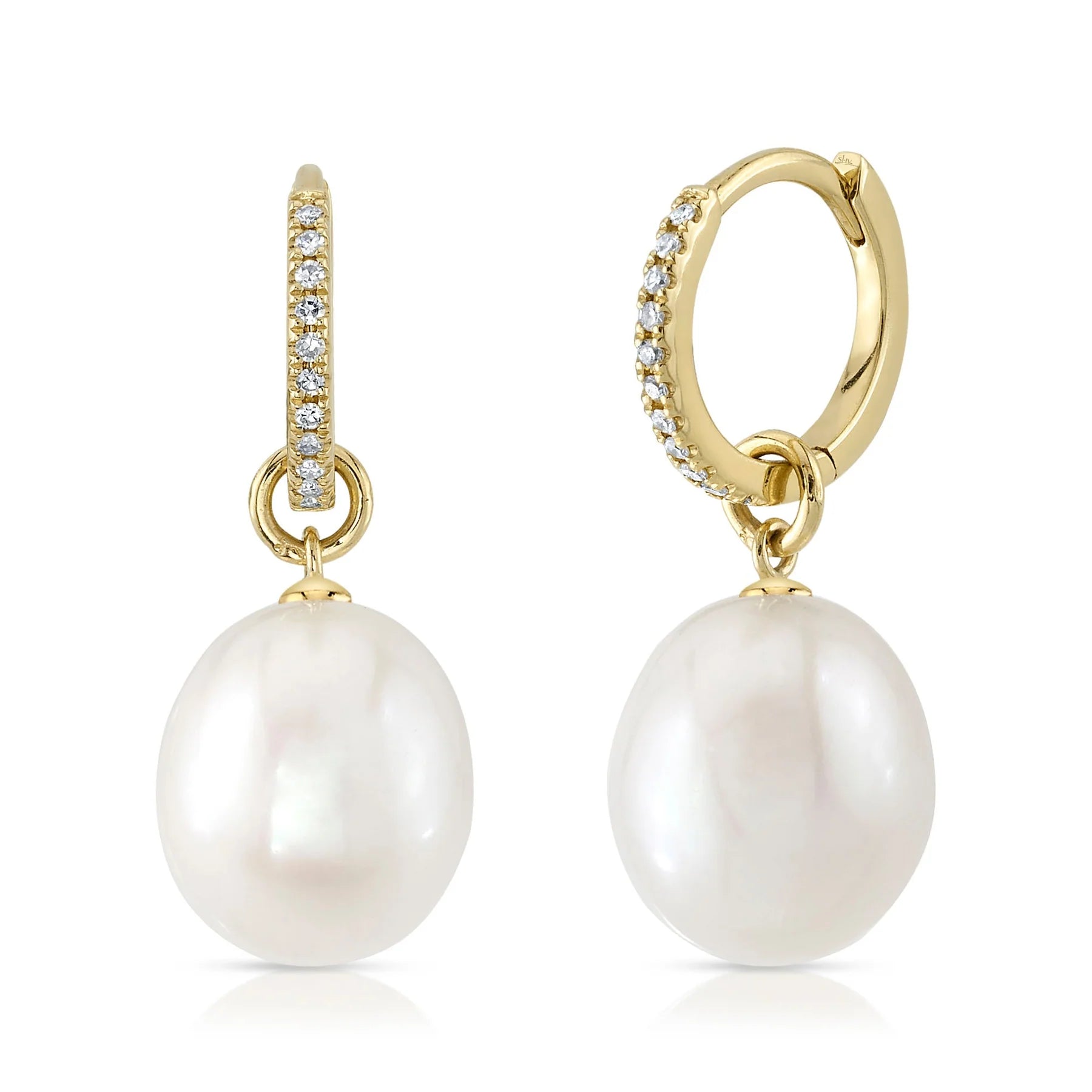 Shy Creation -  0.06ct 14k Yellow Gold Diamond & Cultured Pearl Earring