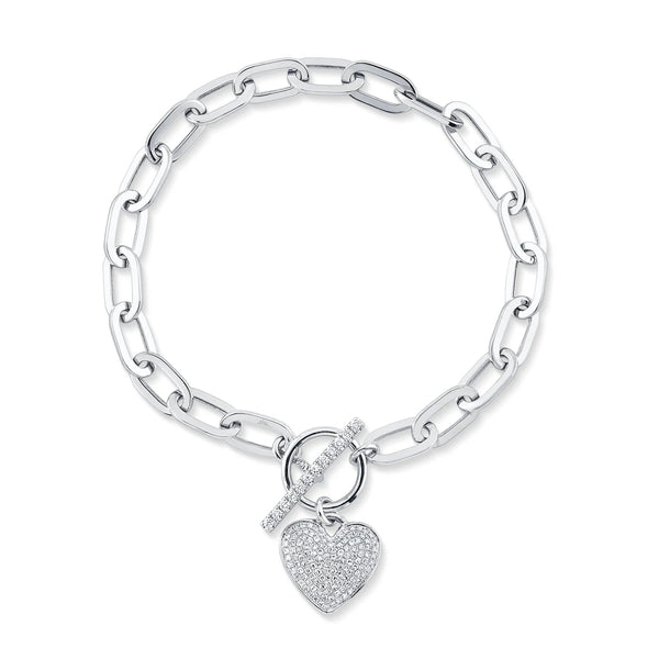0.41ctw Diamond Paper Clip Link Pave Heart Bracelet