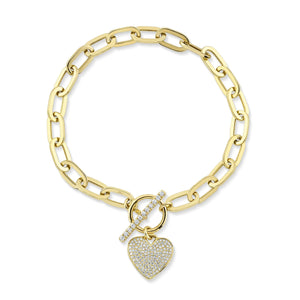 0.41ctw Diamond Paper Clip Link Pave Heart Bracelet