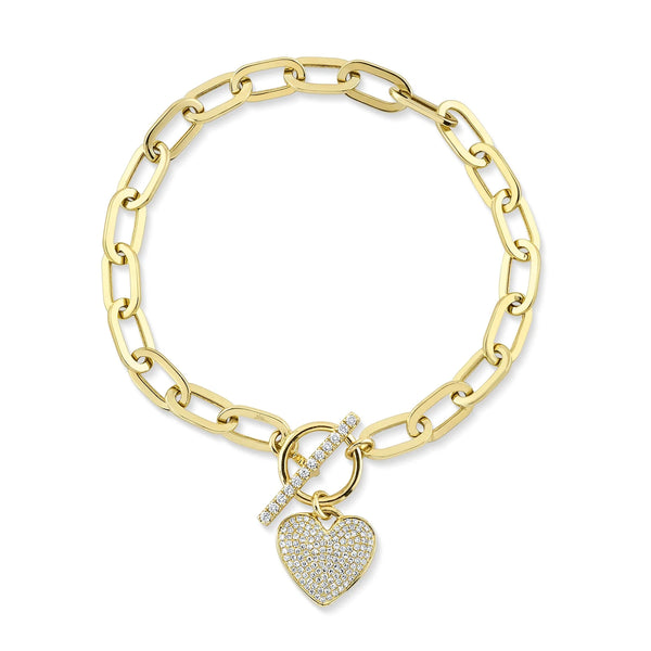 0.41ctw Diamond Paper Clip Link Pave Heart Bracelet